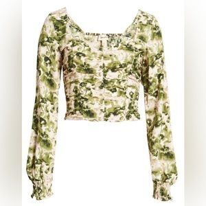 Open Edit RUCHED GREEN & WHITE CROP TOP size small NWT